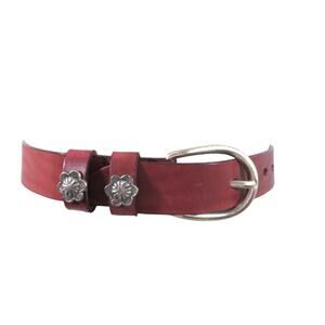 Vintage Brighton Red Brown Leather Belt with Flower Hardware Size Small